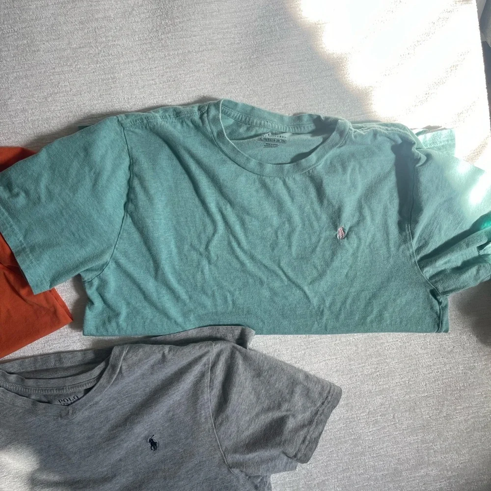 Boy’s Ralph Lauren Crewneck & V-Neck Tee Bundle - Orange, blue, gray